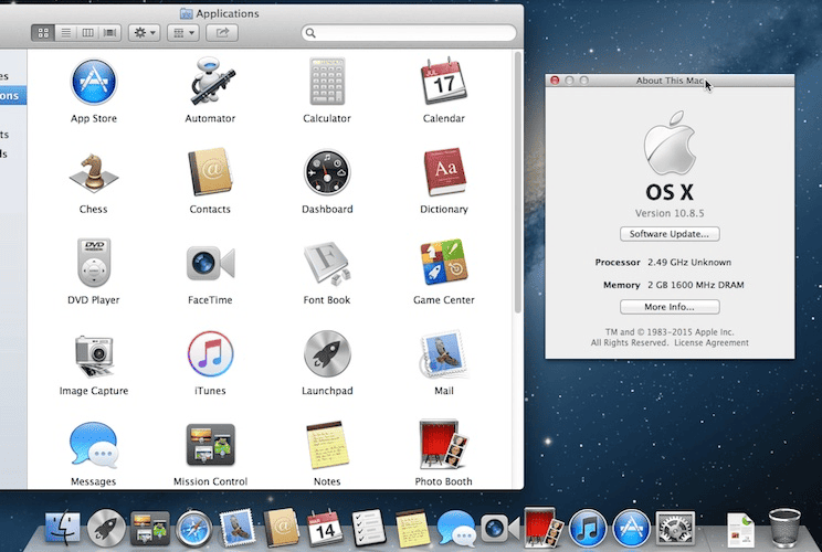 macOS X Mountain Lion Home Screen