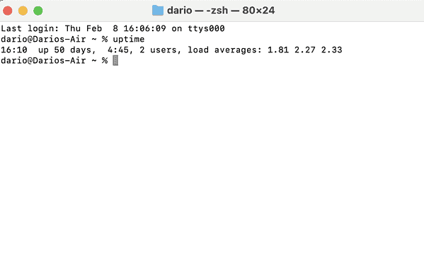 macOS uptime command