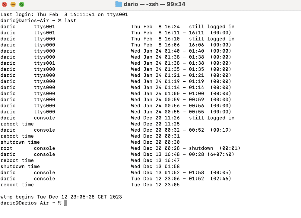 macOS last command