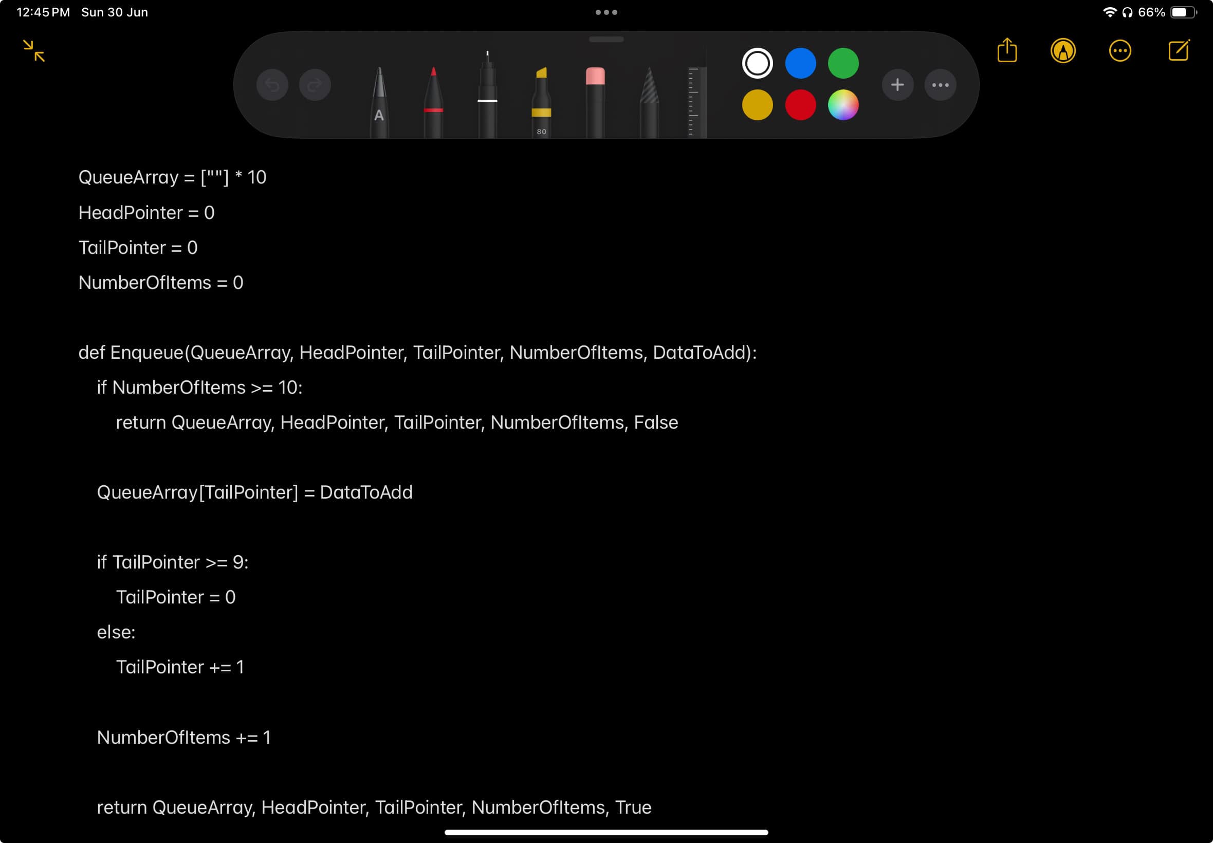 Apple Notes on an iPad