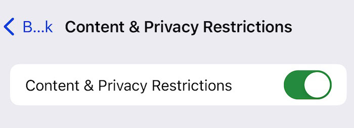 Toggle your content and privacy restrictions on