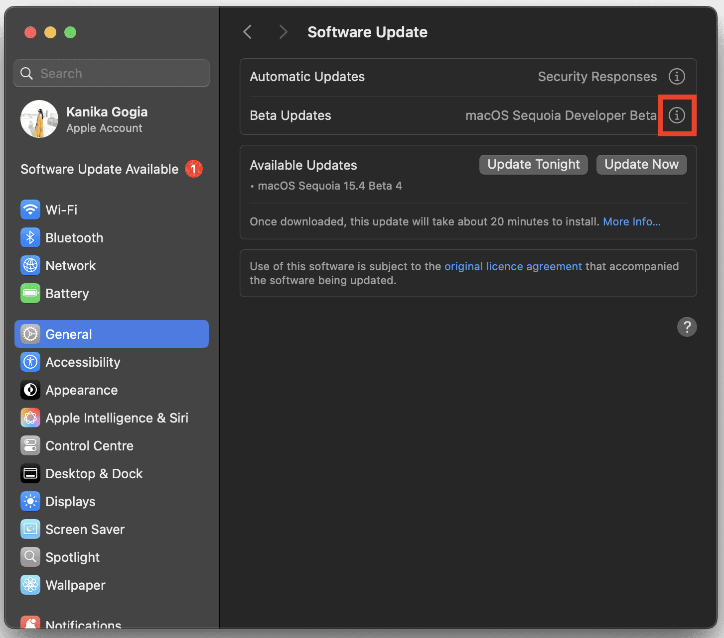 Software Update section in Mac Settings